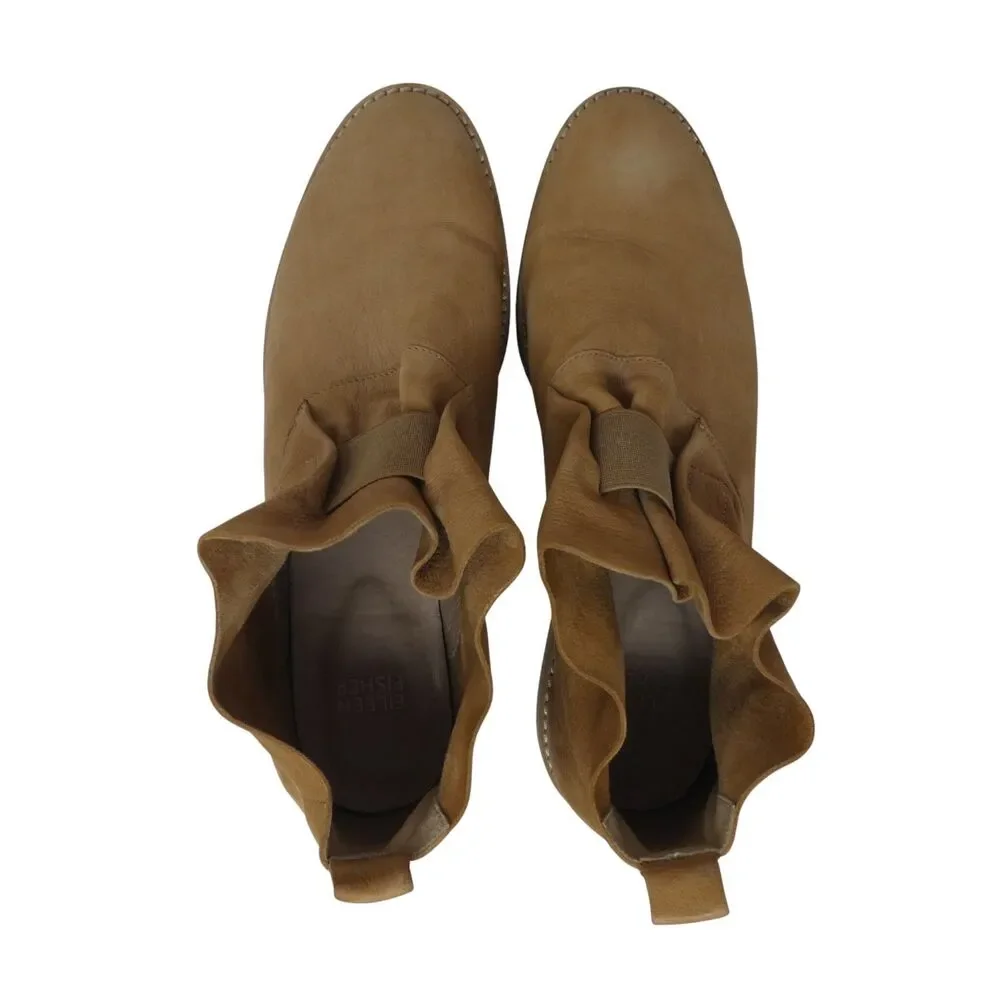Eileen Fisher Brown Leather Pull‎ On Ankle Boots Booties